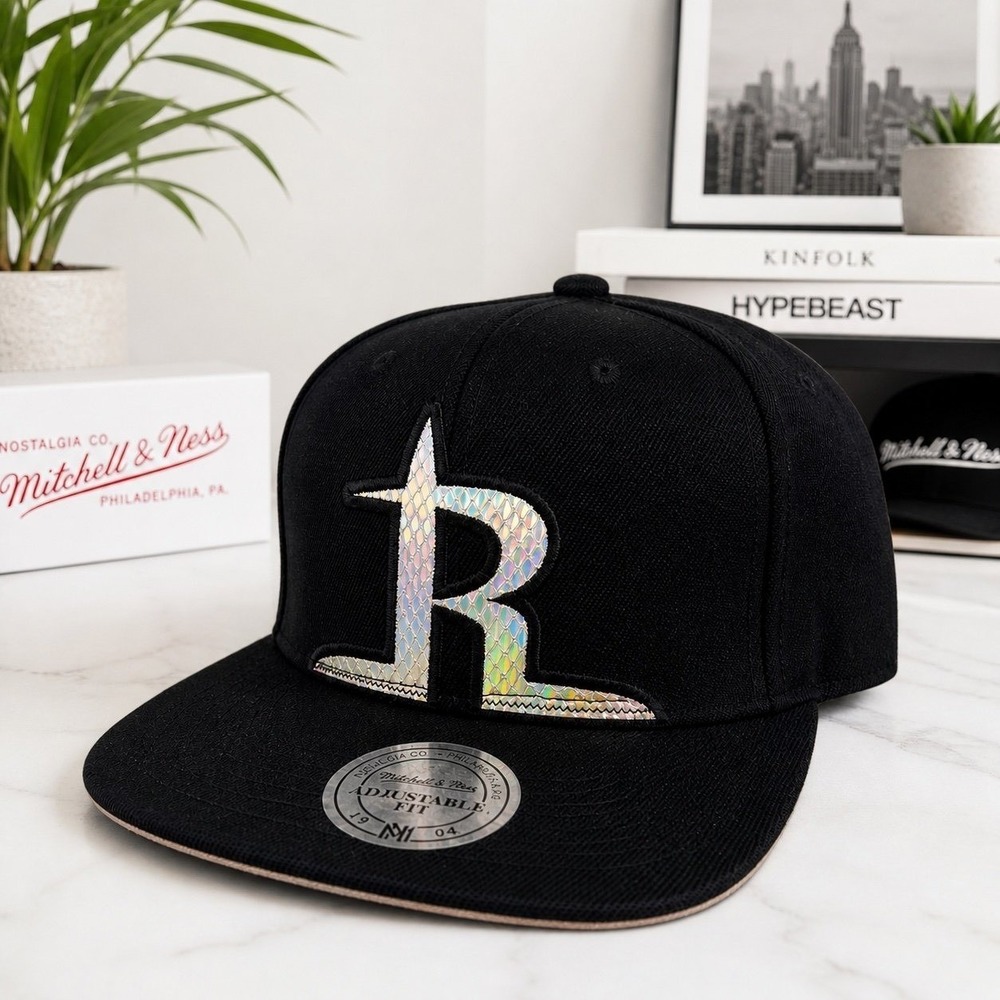 Mitchell & Ness Snapback Hat Black Holographic Logo Hardwood Classics